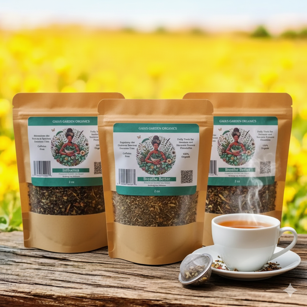 Gaia's Garden Organics tea packaging showing tea that is good for your gut collection