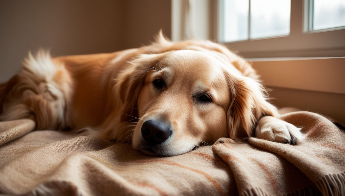 Calm dog resting peacefully after using flower essences for anxiety and stress relief