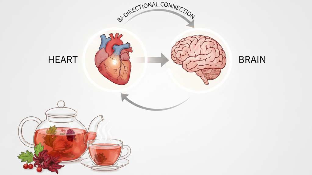 Diagram showing heart brain connection and how tea that is good for you supports both physical and emotional heart health